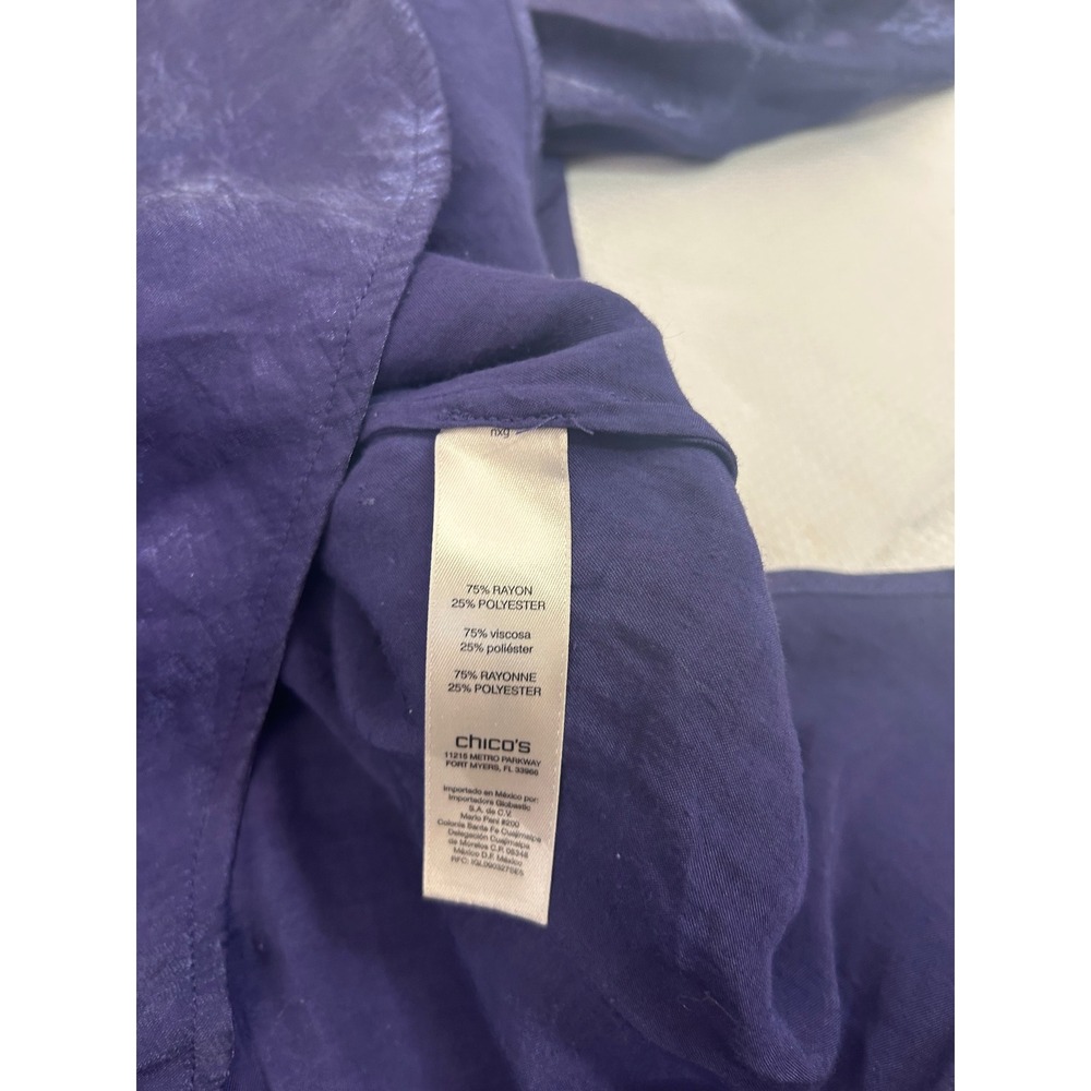 Chico's Button Down Shirt 2 Purple Shimmer Roll Tab Long Sleeve Womens - Picture 4 of 5